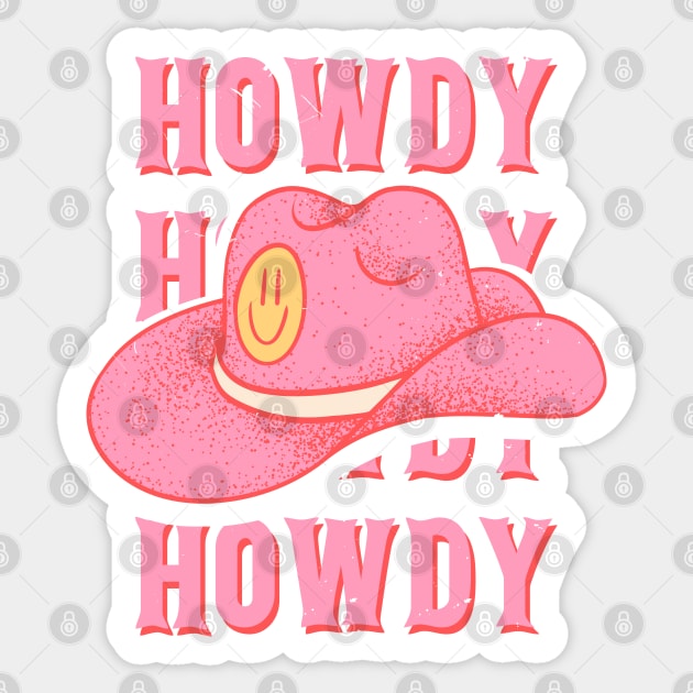 HOWDY HOWDY HOWDY YALL | Pink Cowboy Hat Cowgirl Preppy Aesthetic | Creamy Pink Background Sticker by anycolordesigns